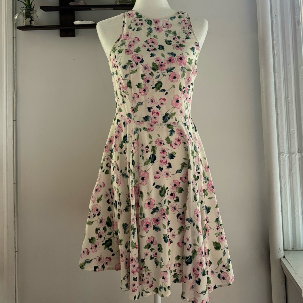 Yumi Kim Ivory Floral Silk Fit and Flare Dress Size Small